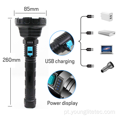 USB recarregável poderoso plástico T6 lanterna led